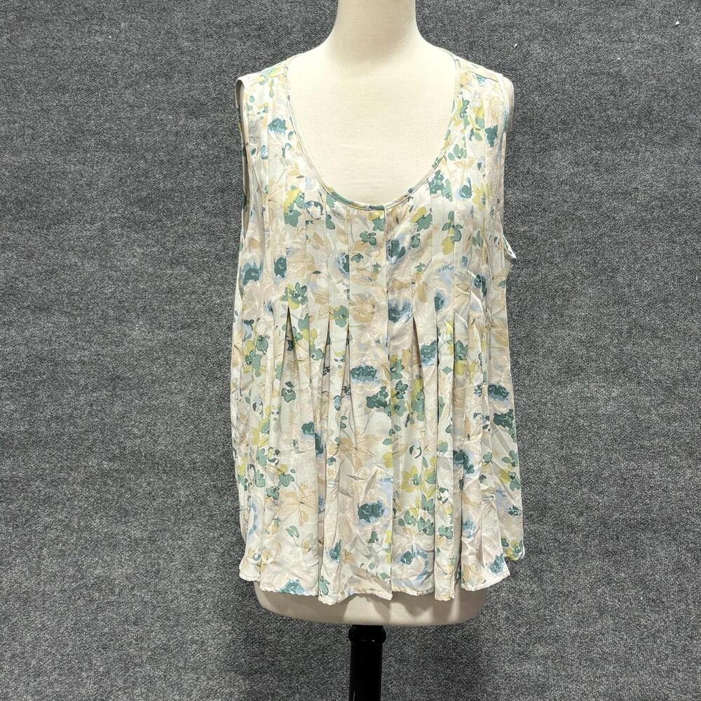 LC Lauren Conrad Tank Top Womens XL Multicolor Floral Pleated Scoop Neck Top